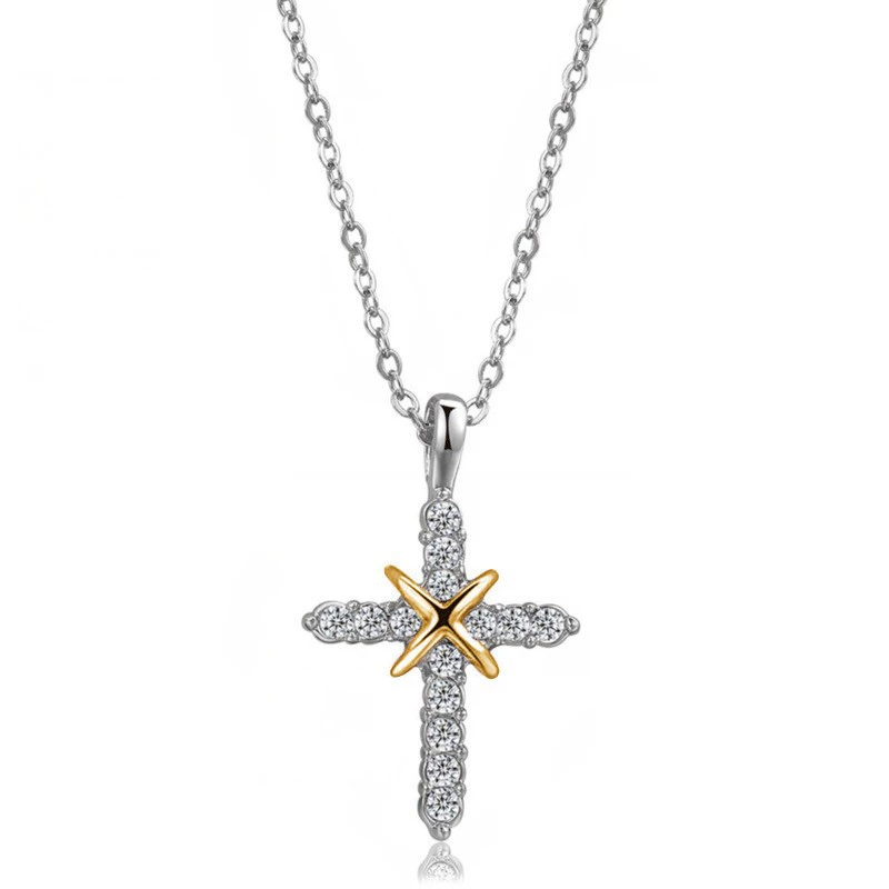 CZ Crossed Crosses Pendant Necklace