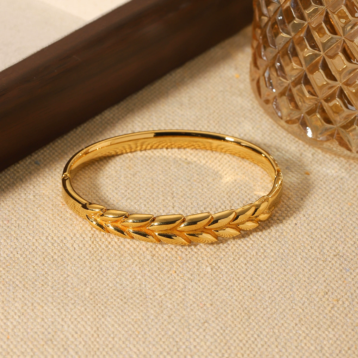Stainless Steel Wheat Ear Bangle Bracelet - Image 6